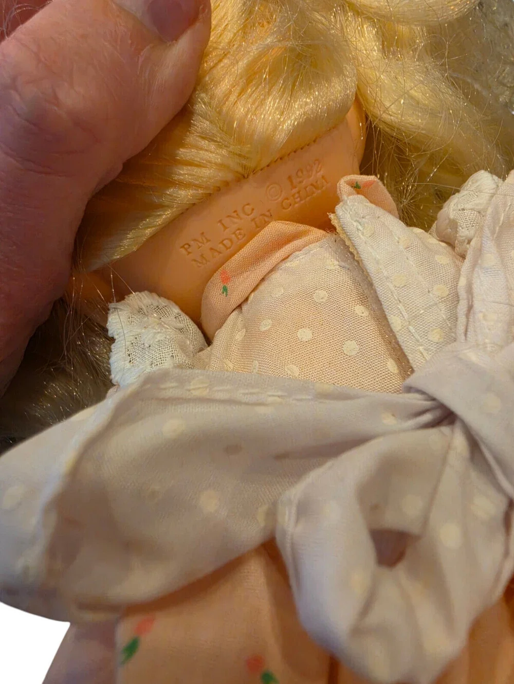Vintage 1980s Precious Moments Rubber Baby Doll w/ Yellow Dress Blonde
